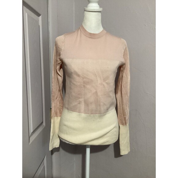 Rag & Bone Marissa Mixed Media Crew Neck Pullover Sweater Light Pink Merino Wool - Picture 1 of 8